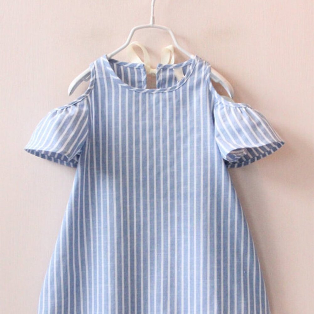 Blue Stripe Tunic Off Shoulder Girl Dress